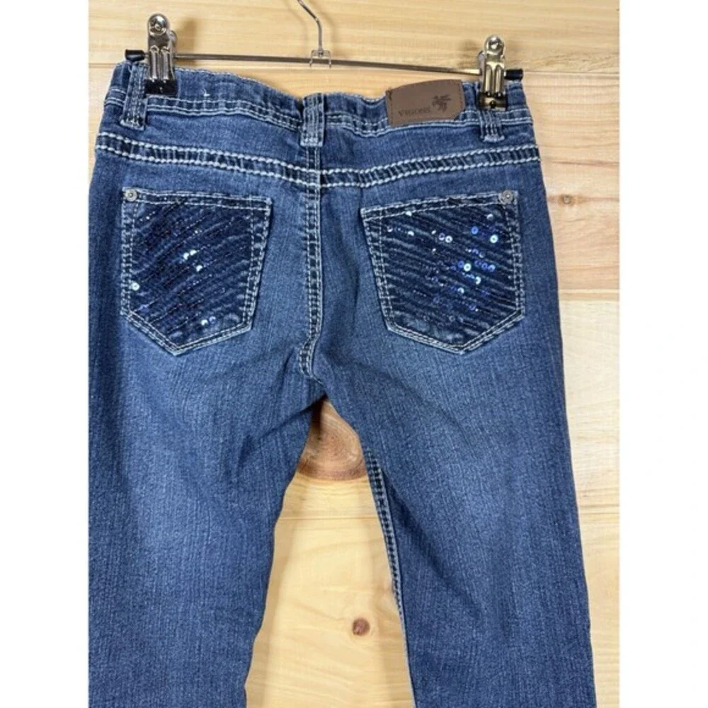 Vigoss denim Jeans decorative stitching Girls‎ Size 10 Blue Sequence Pockets